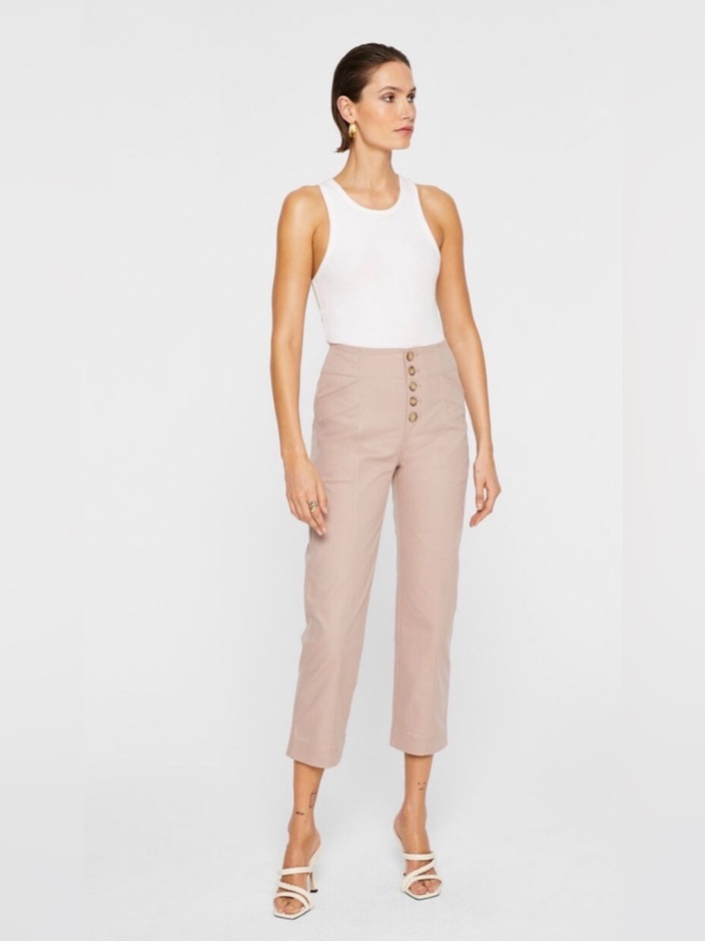 Club Monaco High-Rise Button-Front Cropped Pants in Blush